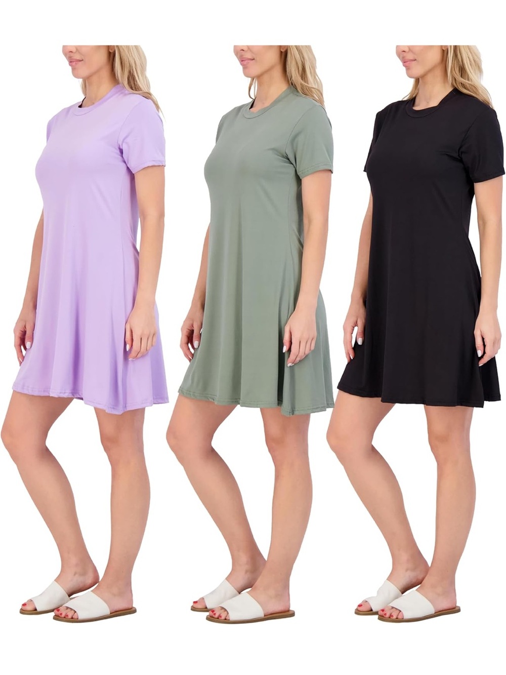 Real Essentials Lavender Short Sleeve Crewneck Dress Set of 3.